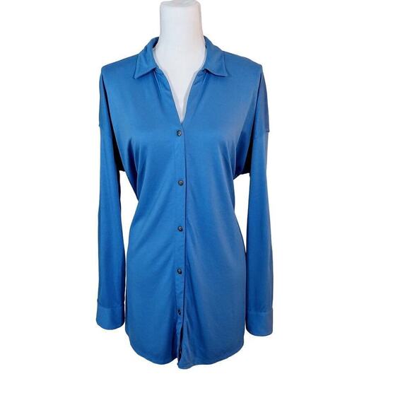 J. Jill Tops - J. Jill Button Up Tunic Top Womens Size Medium Blue Preppy Casual Career